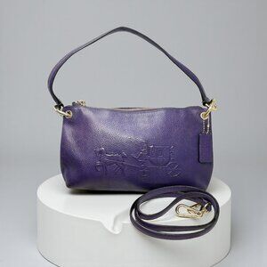 Coach 33521 Charley Purple Pebbled Leather Embossed Horse Carriage Crossbody Bag